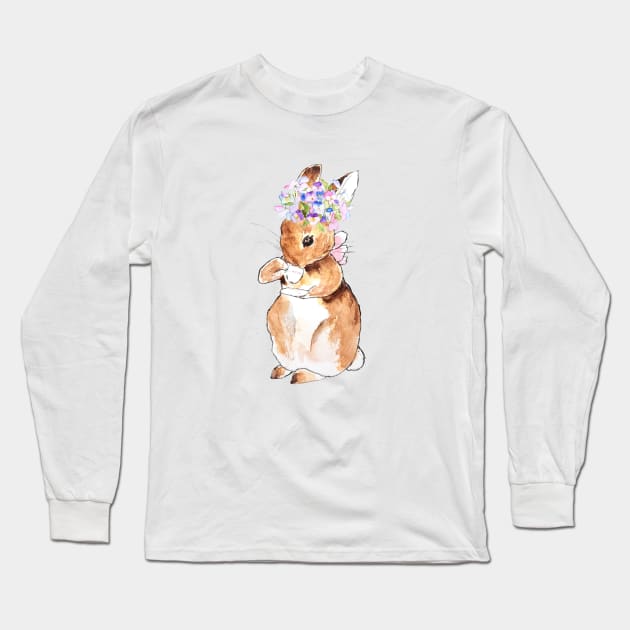 cute rabbit drinking tea Long Sleeve T-Shirt by colorandcolor